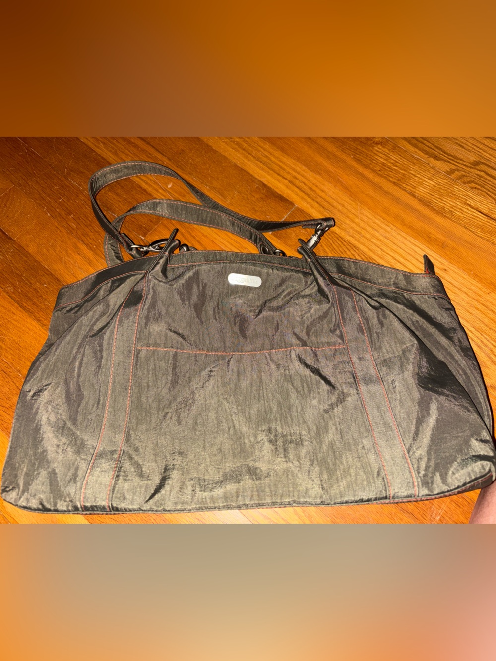 Baggallini Olive Tote with Orange Stitching